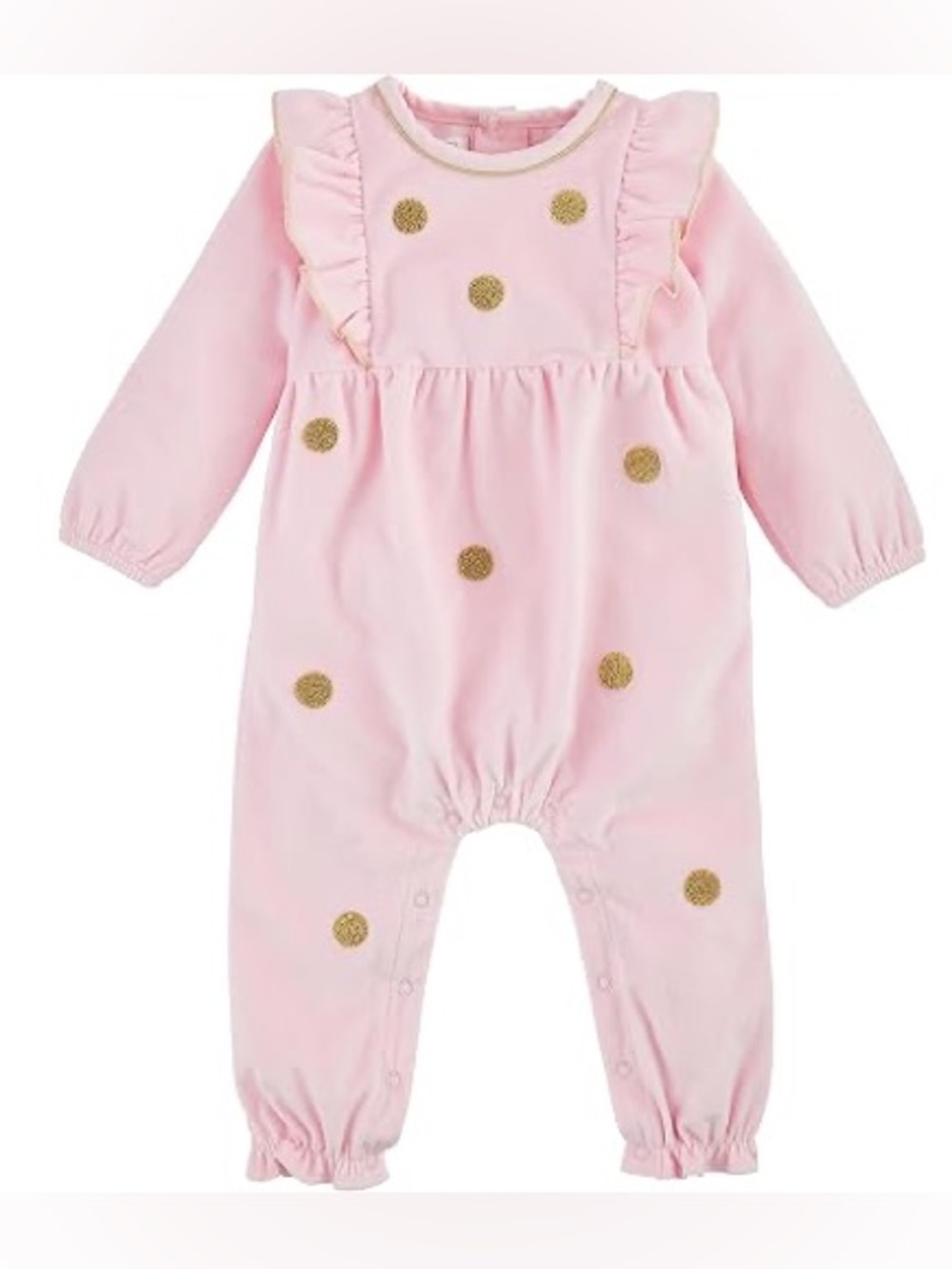 NWT! Mud Pie Baby Girl Pink Gold Boucle Velour One Piece Outfit Size 9-12M